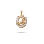 14ct Gold Horse and Horseshoe Pendant, Pavé Cubic Zirconia Statement Necklace, Hallmarked Luxury Jewellery - Pendant Only - Kolié