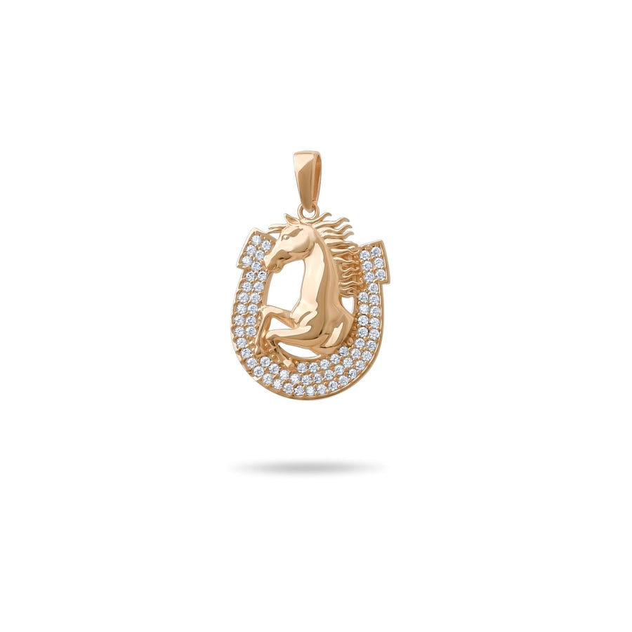 14ct Gold Horse and Horseshoe Pendant, Pavé Cubic Zirconia Statement Necklace, Hallmarked Luxury Jewellery - Pendant Only - Kolié