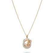 14ct Gold Horse and Horseshoe Pendant, Pavé Cubic Zirconia Statement Necklace, Hallmarked Luxury Jewellery - Pendant Only - Kolié