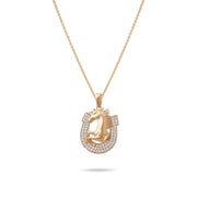 14ct Gold Horse and Horseshoe Pendant, Pavé Cubic Zirconia Statement Necklace, Hallmarked Luxury Jewellery - Pendant Only - Kolié