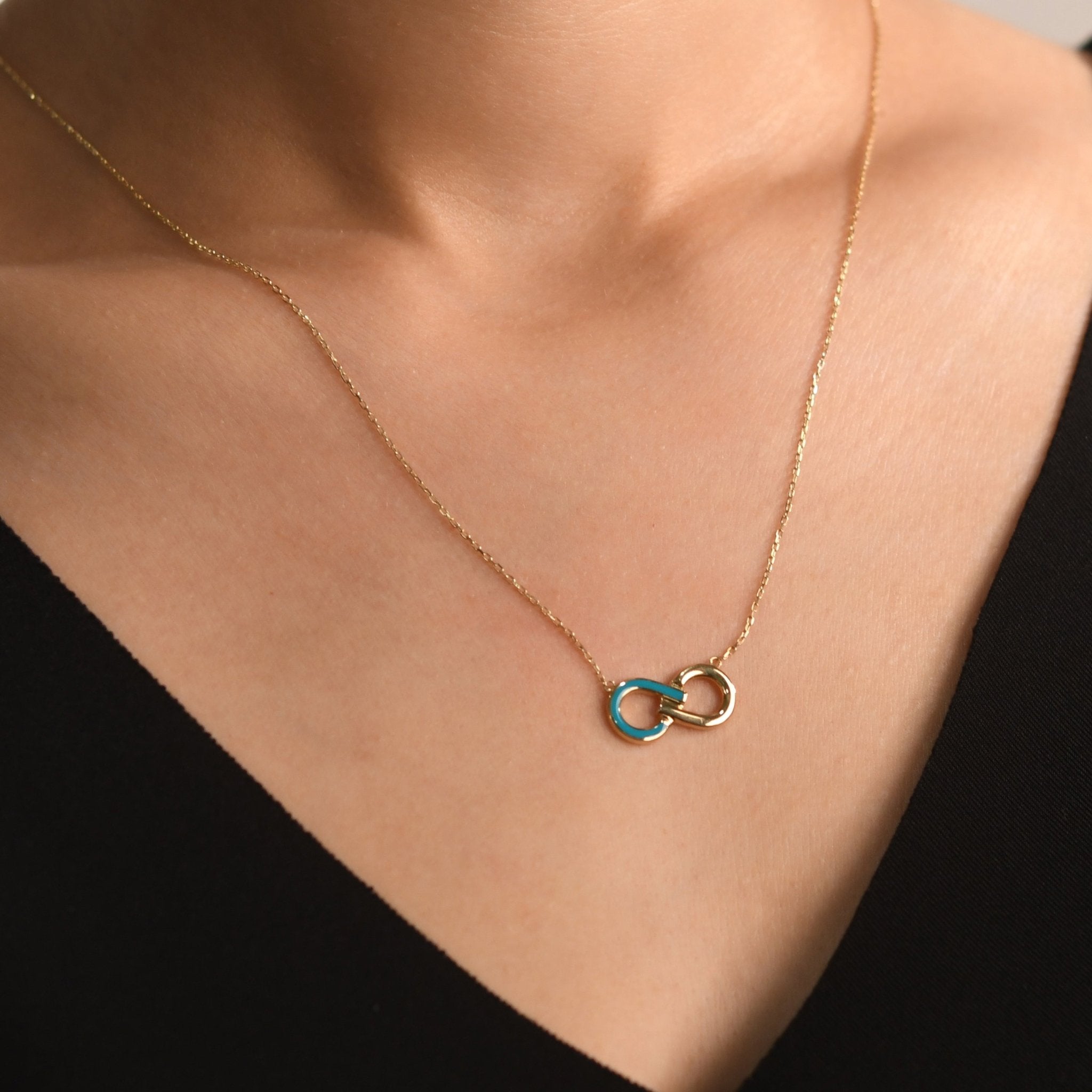 14ct Gold Infinity Necklace with Blue Enamel | Elegant Gold Pendant for Women | Christmas Gift - Kolié