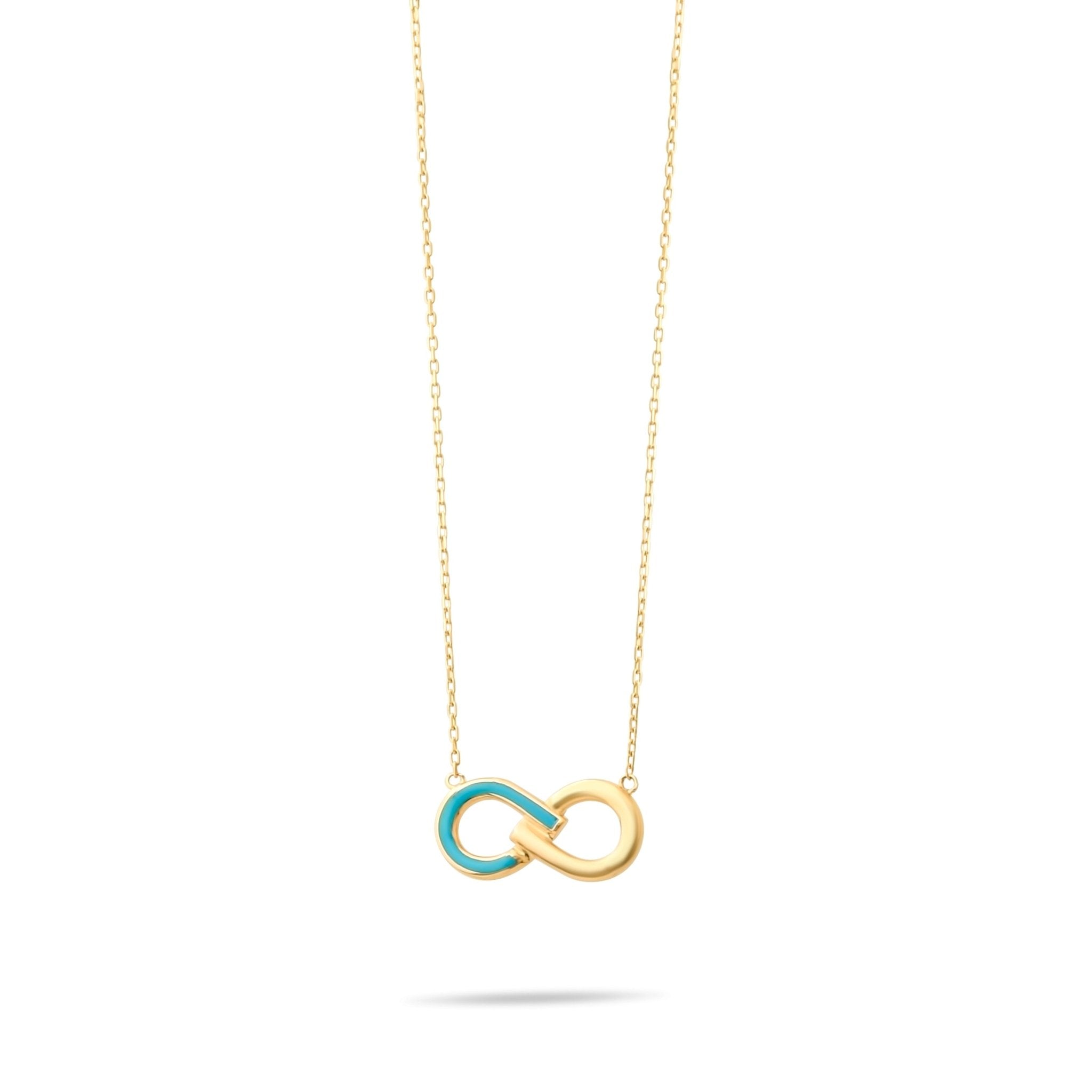 14ct Gold Infinity Necklace with Blue Enamel | Elegant Gold Pendant for Women | Christmas Gift - Kolié