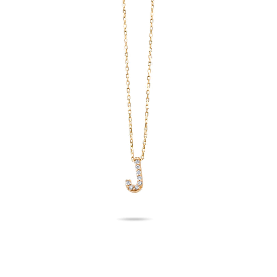 14ct Gold J Initial Necklace, Cubic Zirconia Personalised Pendant, Alphabet Letter Jewellery, Hallmarked - Kolié