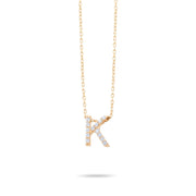 14ct Gold K Initial Necklace, Cubic Zirconia Personalised Pendant, Alphabet Letter Jewellery, Hallmarked - Kolié