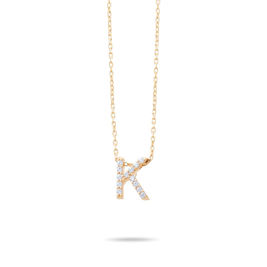 14ct Gold K Initial Necklace, Cubic Zirconia Personalised Pendant, Alphabet Letter Jewellery, Hallmarked - Kolié