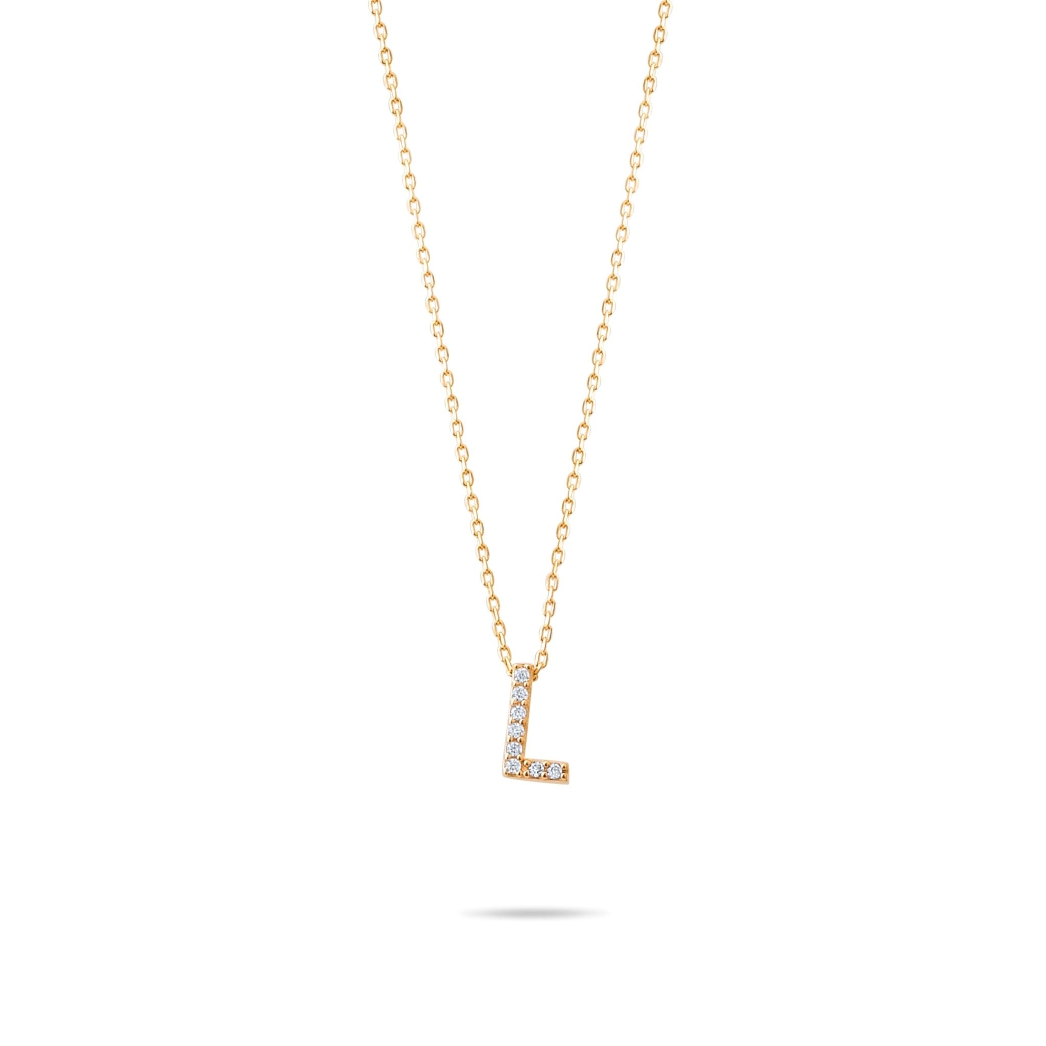 14ct Gold L Initial Necklace, Cubic Zirconia Personalised Pendant, Alphabet Letter Jewellery, Hallmarked - Kolié