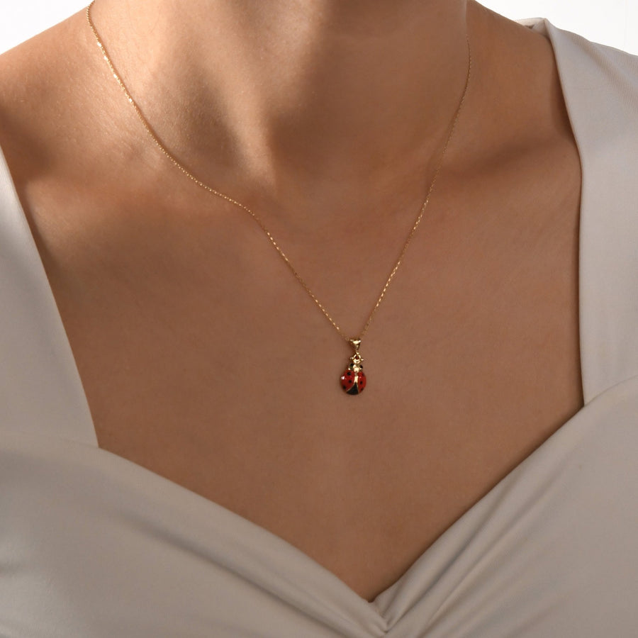 14ct Gold Ladybird Pendant for Girls | Red Enamel Charm | Cute Animal Pendant | Pendant Only - Kolié