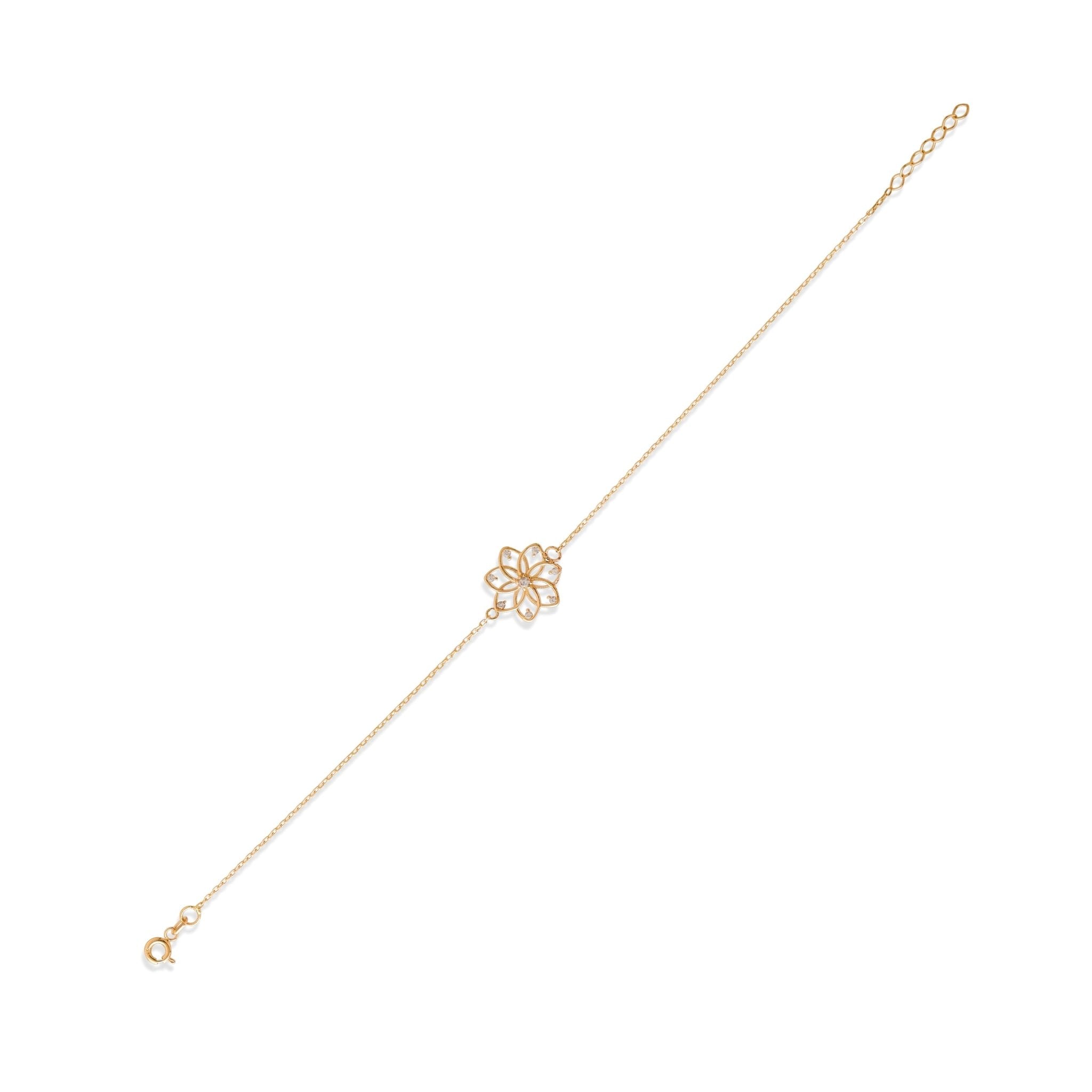 14ct Gold Lotus Flower Bracelet, Delicate Chain Bracelet, Adjustable Gold Jewellery for Women - Kolié