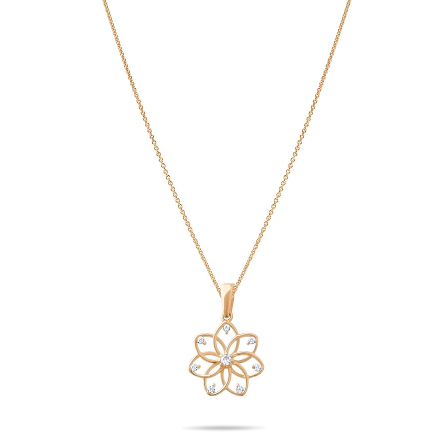 14ct Gold Lotus Pendant, Cubic Zirconia Floral Necklace Charm, Elegant Jewellery for Women - Pendant Only - Kolié