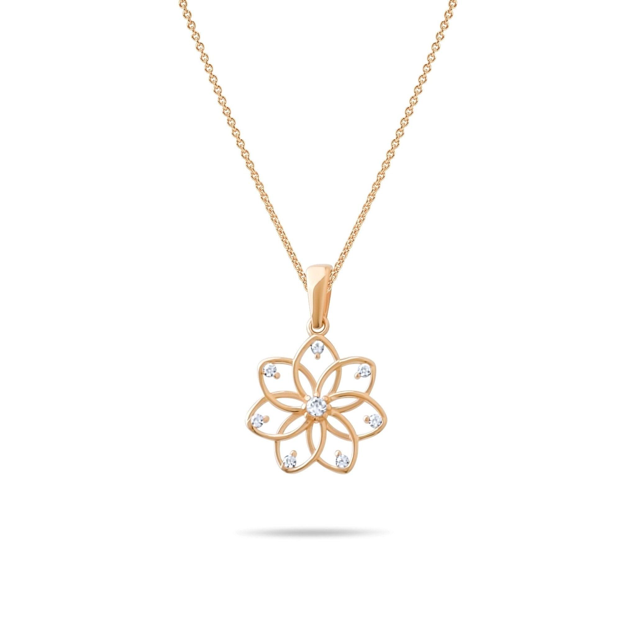 14ct Gold Lotus Pendant, Cubic Zirconia Floral Necklace Charm, Elegant Jewellery for Women - Pendant Only - Kolié