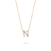 14ct Gold N Initial Necklace, Cubic Zirconia Personalised Pendant, Alphabet Letter Jewellery, Hallmarked - Kolié