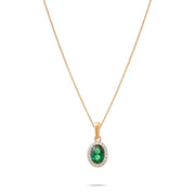 14ct Gold Oval Green Pendant, Emerald Green and Cubic Zirconia Necklace, Elegant Gold Jewellery - Kolié