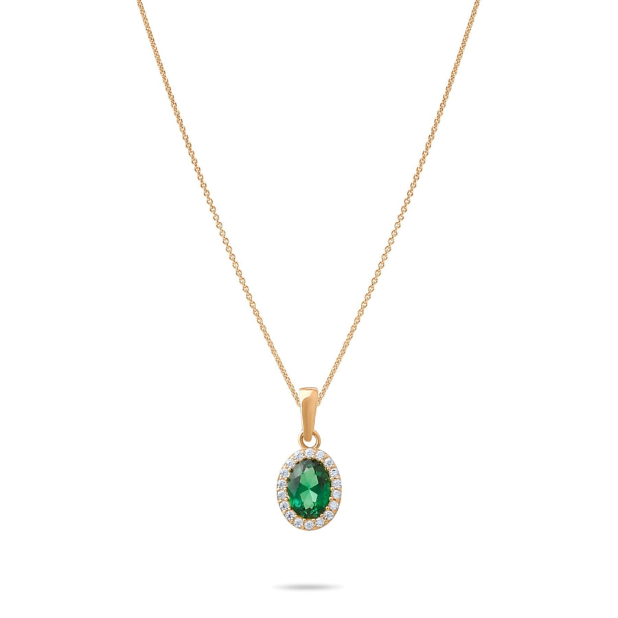 14ct Gold Oval Green Pendant, Emerald Green and Cubic Zirconia Necklace, Elegant Gold Jewellery - Kolié