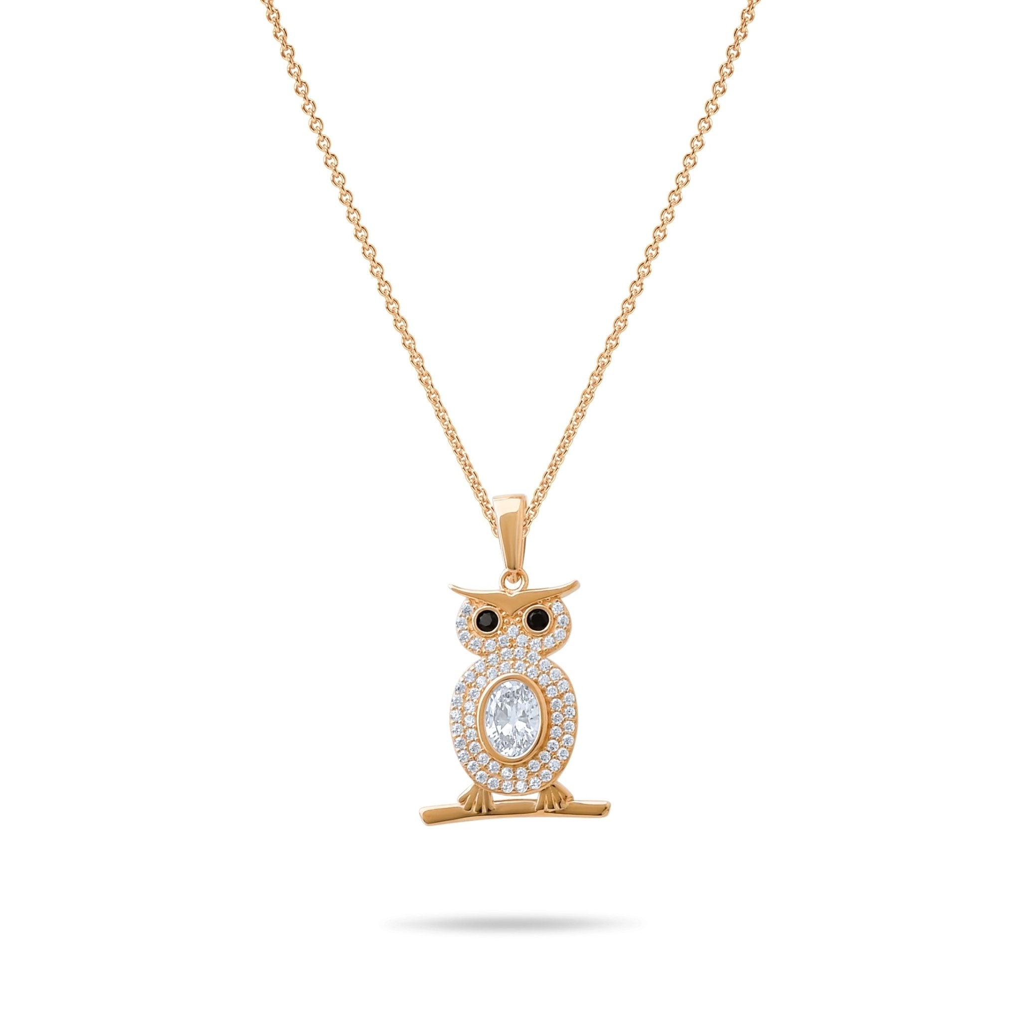 14ct Gold Owl Pendant – Sparkling Cubic Zirconia Jewellery, Owl Charm, Gift for Women - Pendant Only - Kolié