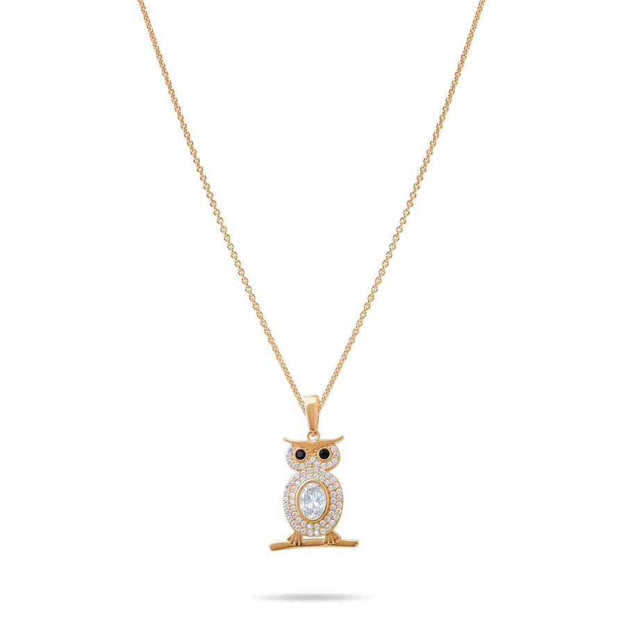 14ct Gold Owl Pendant – Sparkling Cubic Zirconia Jewellery, Owl Charm, Gift for Women - Pendant Only - Kolié