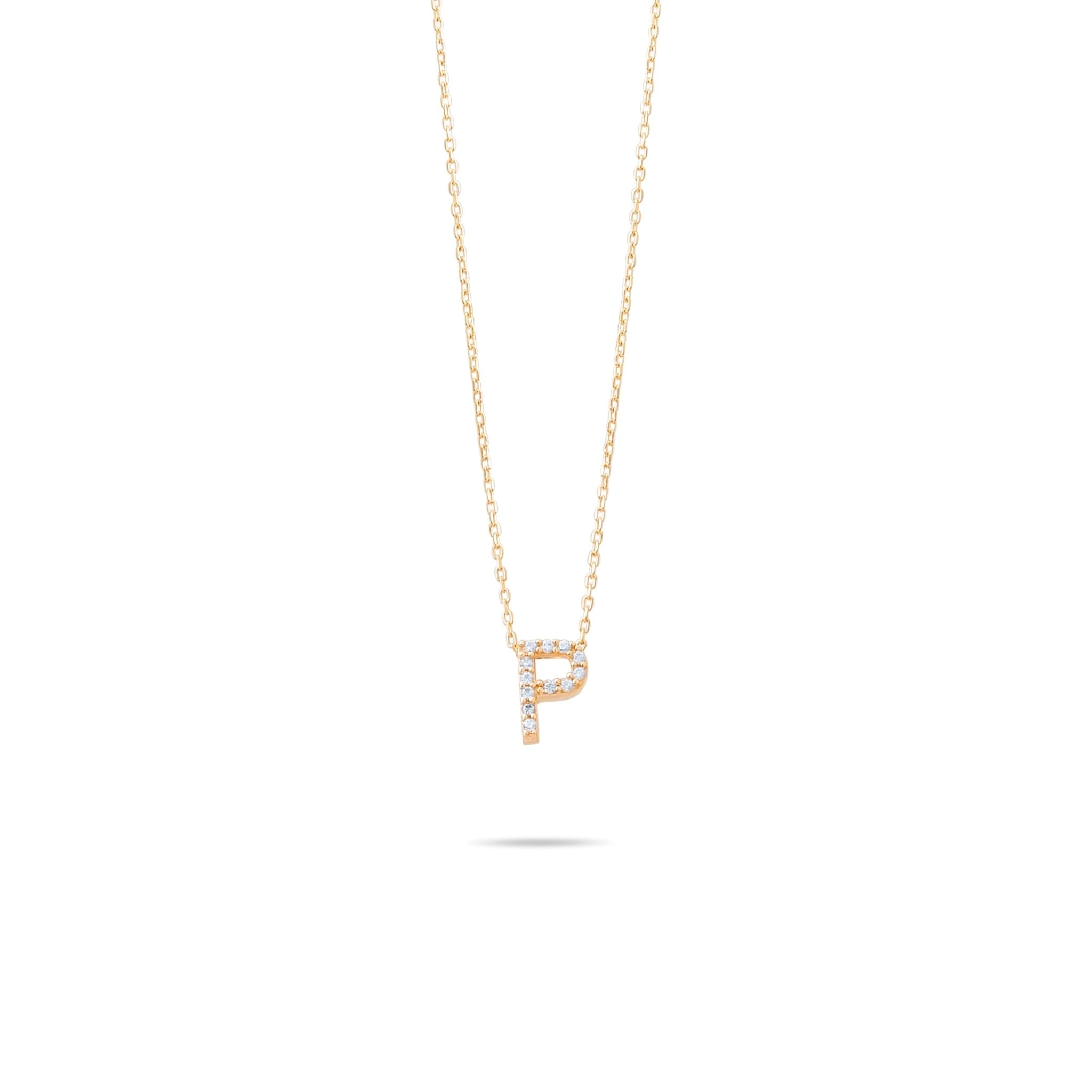 14ct Gold P Initial Necklace, Cubic Zirconia Personalised Pendant, Alphabet Letter Jewellery, Hallmarked - Kolié