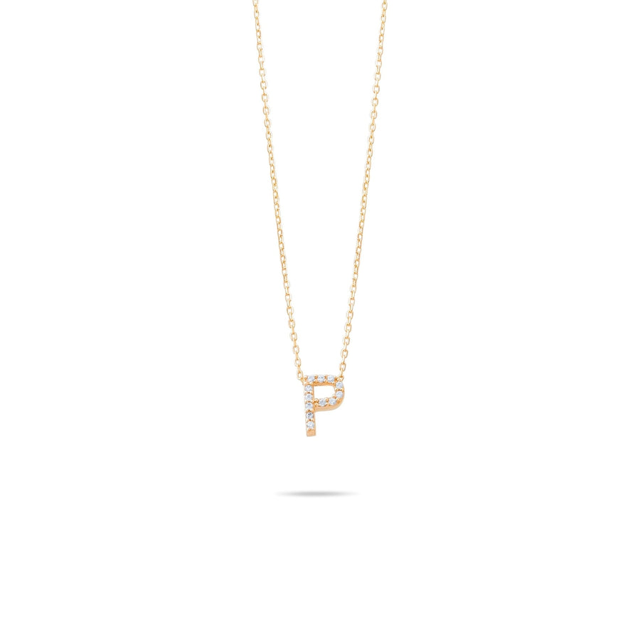 14ct Gold P Initial Necklace, Cubic Zirconia Personalised Pendant, Alphabet Letter Jewellery, Hallmarked - Kolié