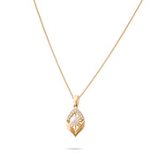 14ct Gold Pearl Leaf Pendant, Cubic Zirconia Accents, June Birthstone Necklace - Kolié