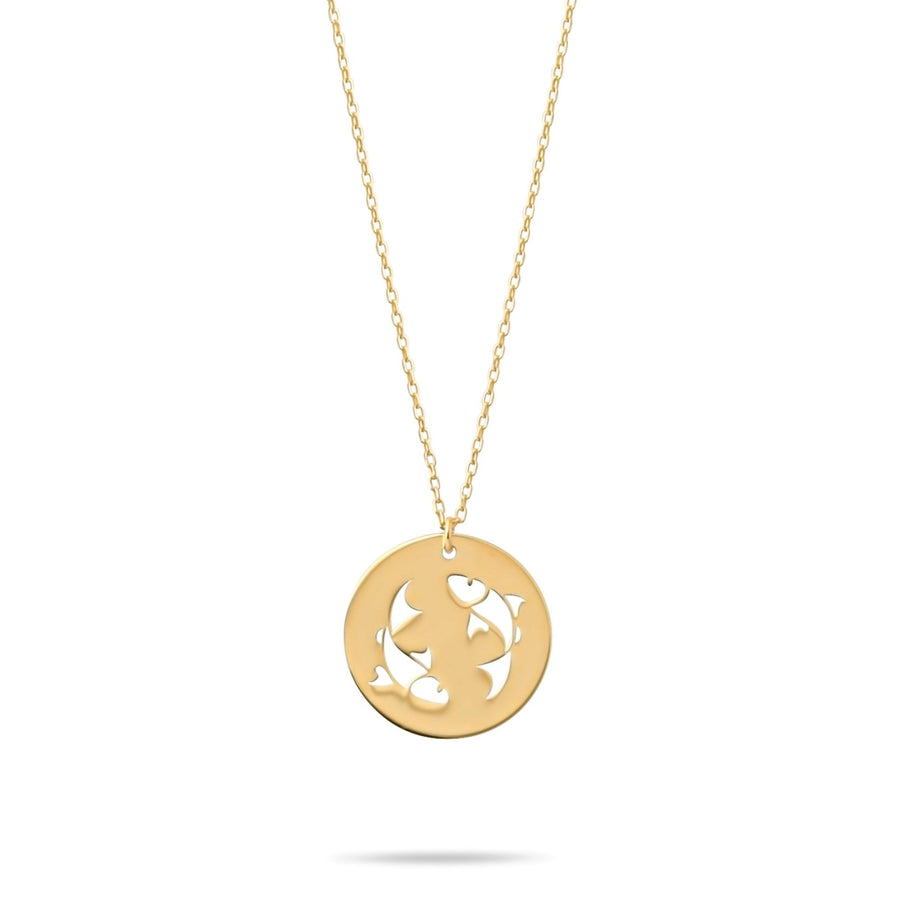 14ct Gold Pisces Zodiac Pendant Necklace with Chain | Astrology Birthday Jewellery for Women & Teens | Hallmarked Gift - Kolié