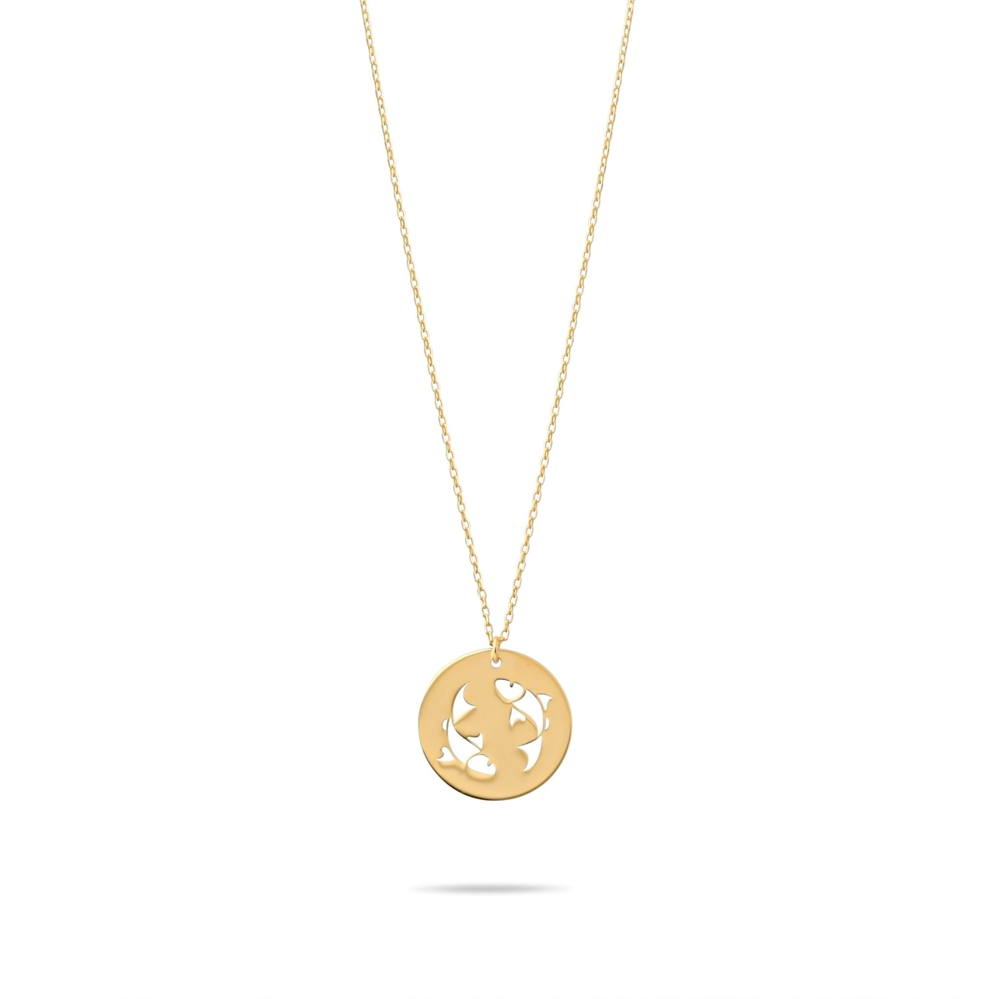 14ct Gold Pisces Zodiac Pendant Necklace with Chain | Astrology Birthday Jewellery for Women & Teens | Hallmarked Gift - Kolié