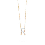 14ct Gold R Initial Necklace, Cubic Zirconia Personalised Pendant, Alphabet Letter Jewellery, Hallmarked - Kolié