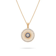 14ct Gold Round Protection Eye Pendant – Sparkling Cubic Zirconia Jewellery, Blue and White Charm, Gift for Women - Kolié