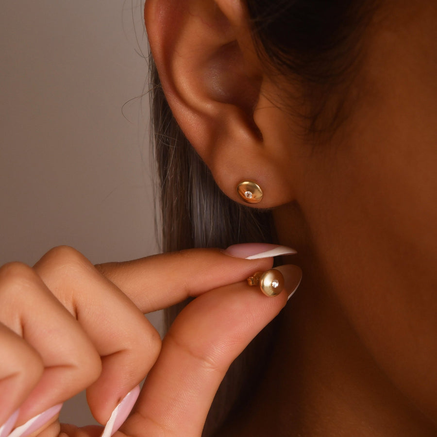 14ct Gold Round Stud Earrings | Dainty Cubic Zirconia Dot Studs | Kolié - Kolié Fine Jewellery