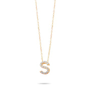 14ct Gold S Initial Necklace, Cubic Zirconia Personalised Pendant, Alphabet Letter Jewellery, Hallmarked - Kolié