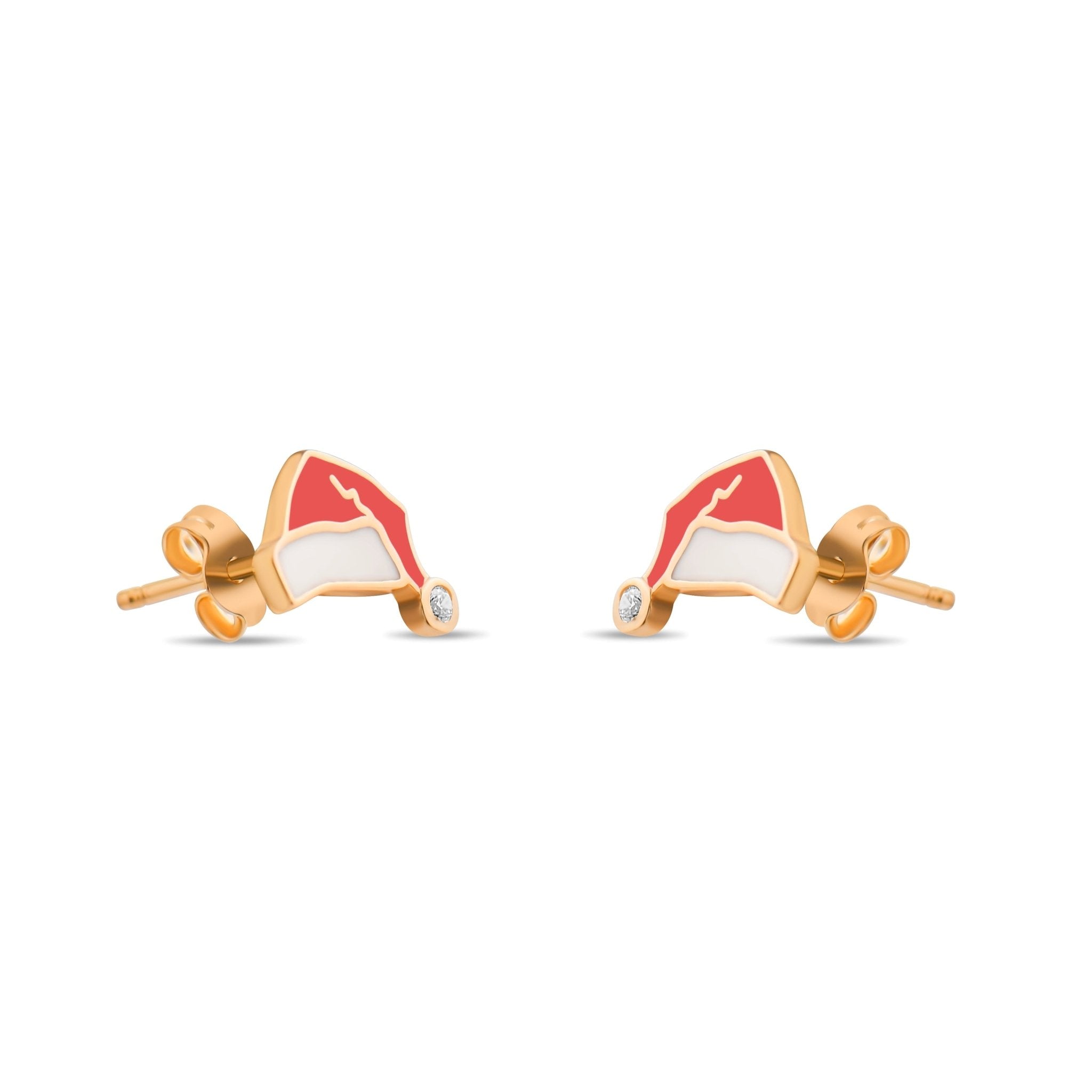 14ct Gold Santa Hat Earrings with Enamel – Festive Christmas Stud Earrings for Children - Kolié