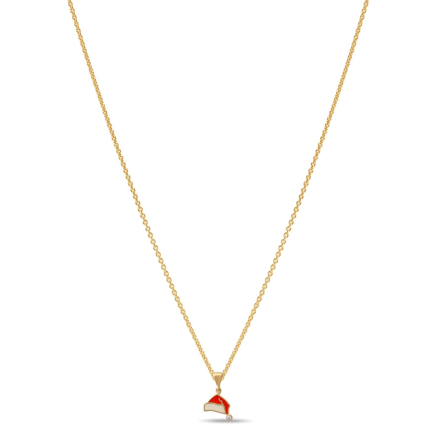 14ct Gold Santa Hat Pendant for Girls | Festive Enamel Christmas Charm - Kolié