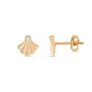 14ct Gold Shell Stud Earrings | Dainty Cubic Zirconia Seashell Studs | Kolié - Kolié Fine Jewellery