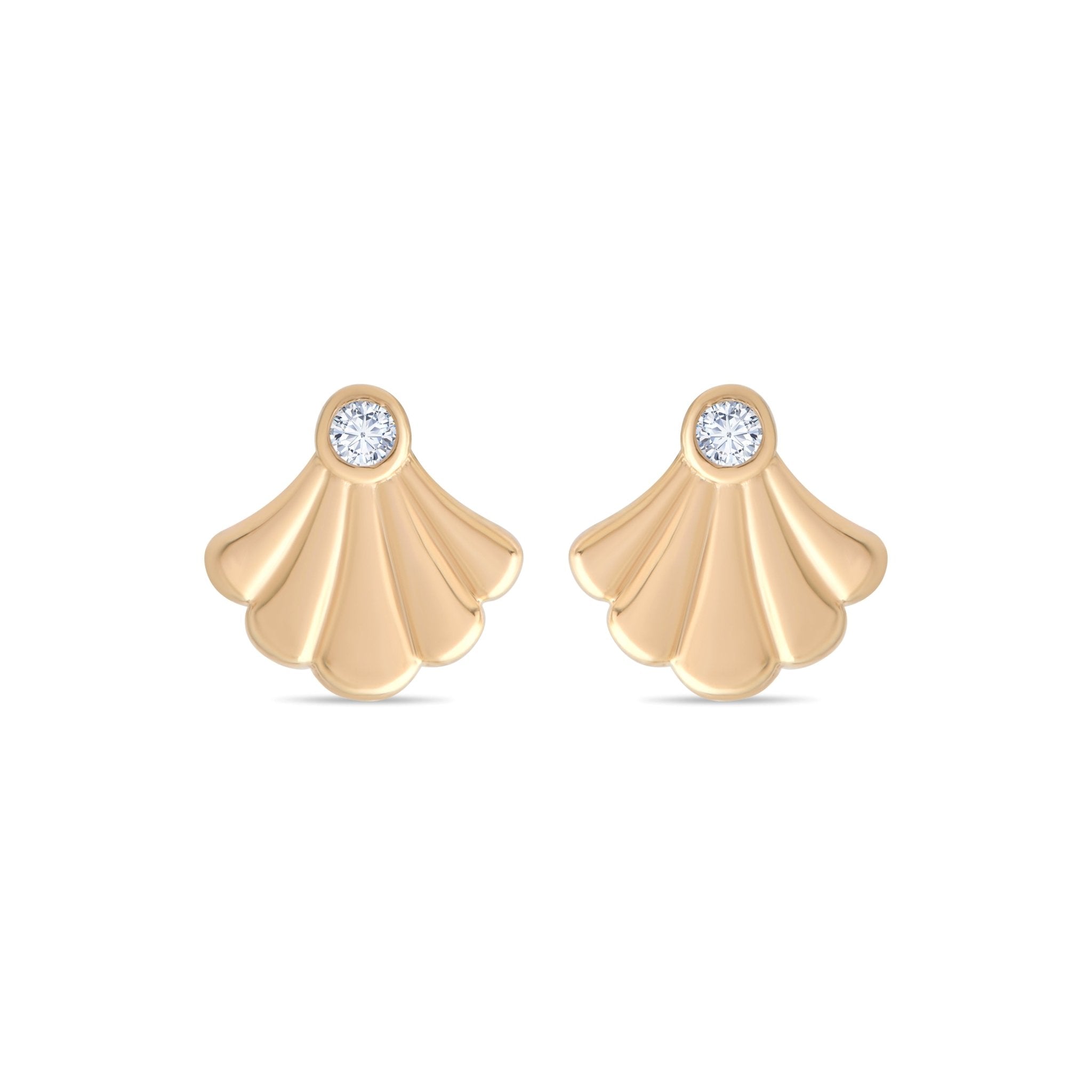 14ct Gold Shell Stud Earrings | Dainty Cubic Zirconia Seashell Studs | Kolié - Kolié Fine Jewellery