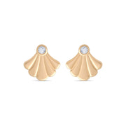 14ct Gold Shell Stud Earrings | Dainty Cubic Zirconia Seashell Studs | Kolié - Kolié Fine Jewellery