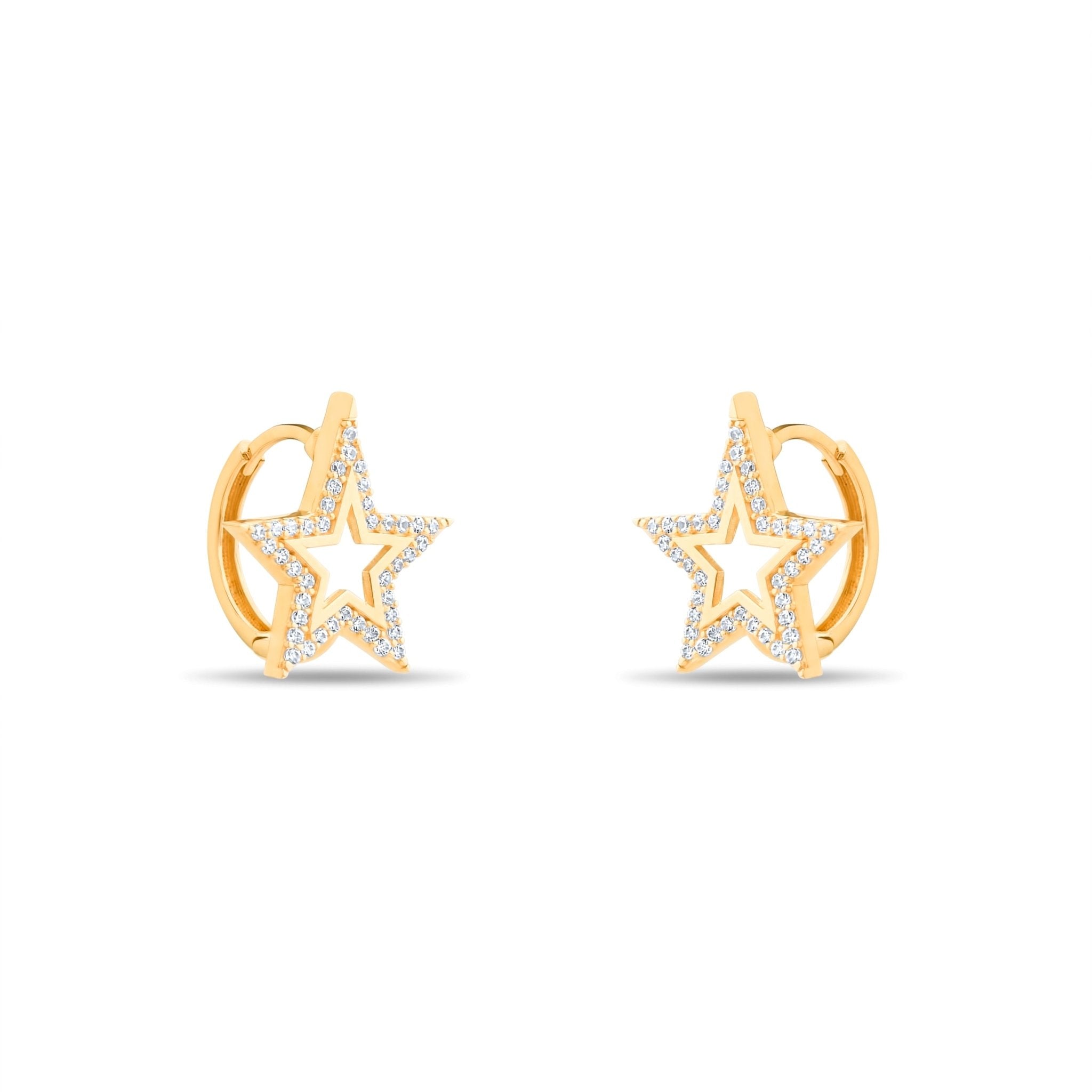 14ct Gold Star Hoop Earrings with Cubic Zirconia, Bold Celestial Jewellery for Women, Statement Star Earrings, Gift for Her - Kolié