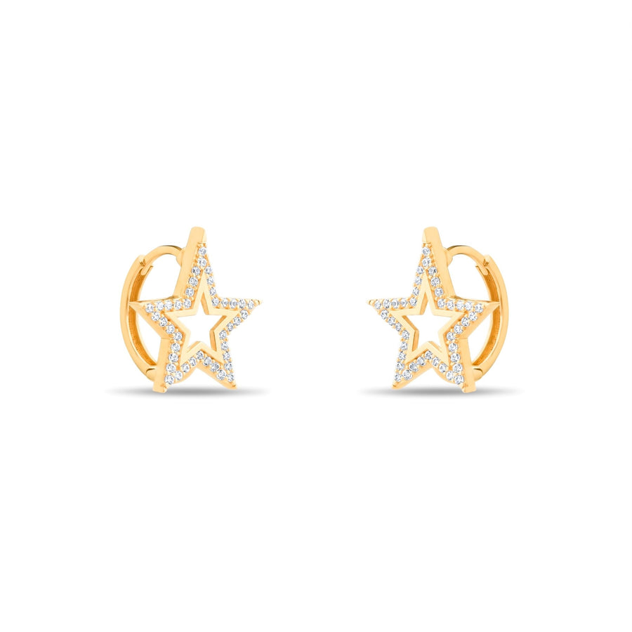 14ct Gold Star Hoop Earrings with Cubic Zirconia, Bold Celestial Jewellery for Women, Statement Star Earrings, Gift for Her - Kolié