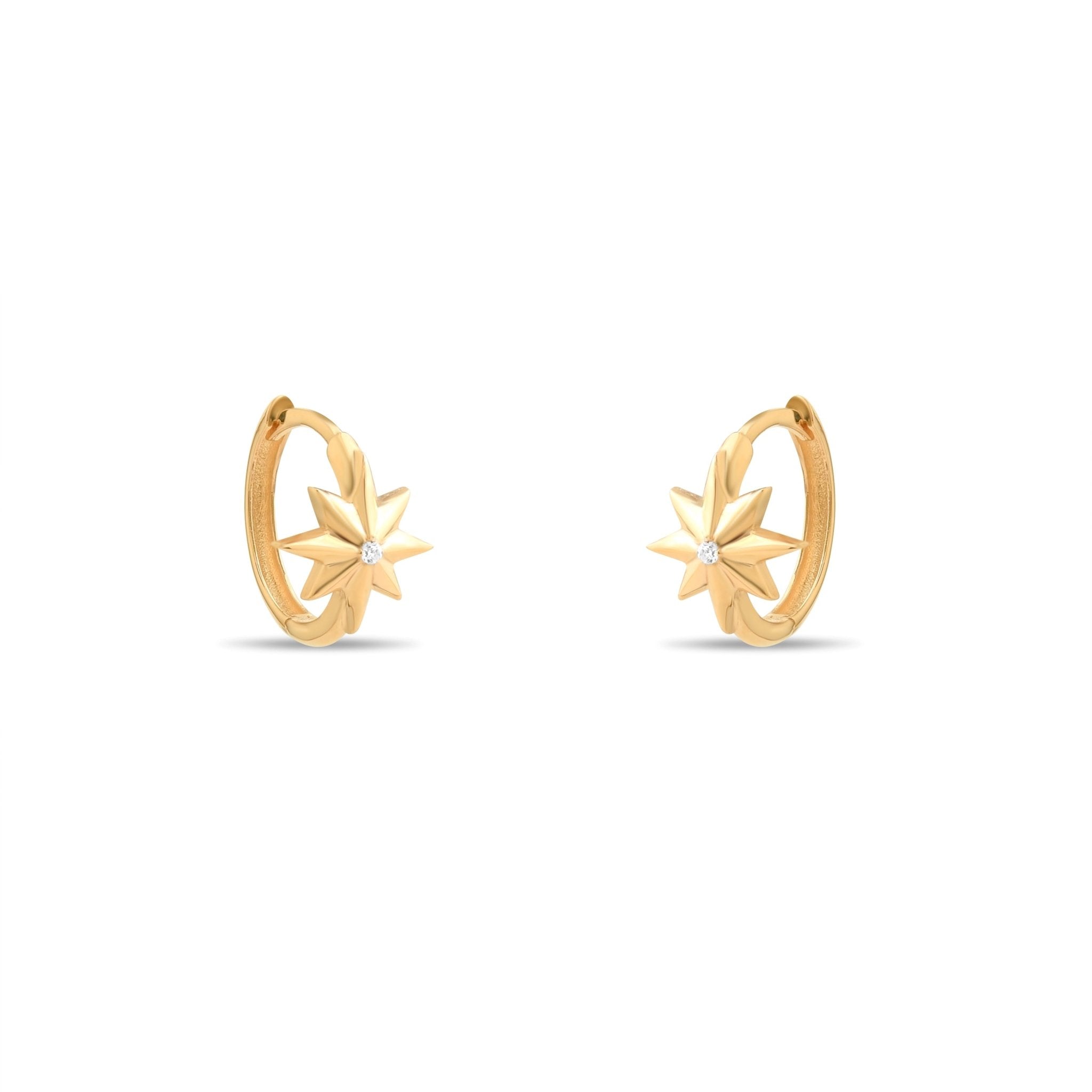 14ct Gold Star Hoop Earrings with Cubic Zirconia, Celestial Jewellery for Women, Dainty Star Earrings, Gift for Her - Kolié