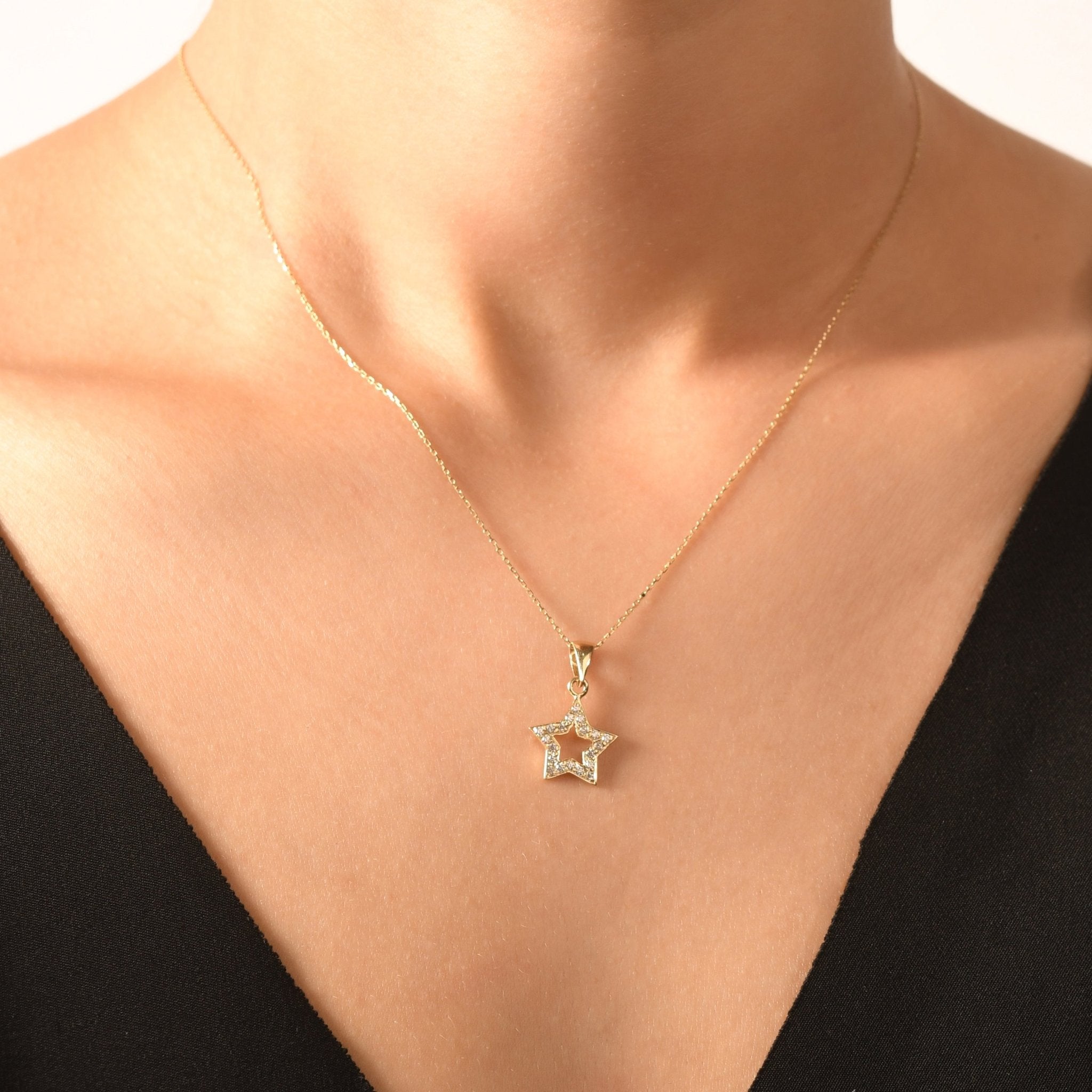 14ct Gold Star Pendant with CZ, Dainty Star Pendant, Gift for Women - Pendant Only - Kolié