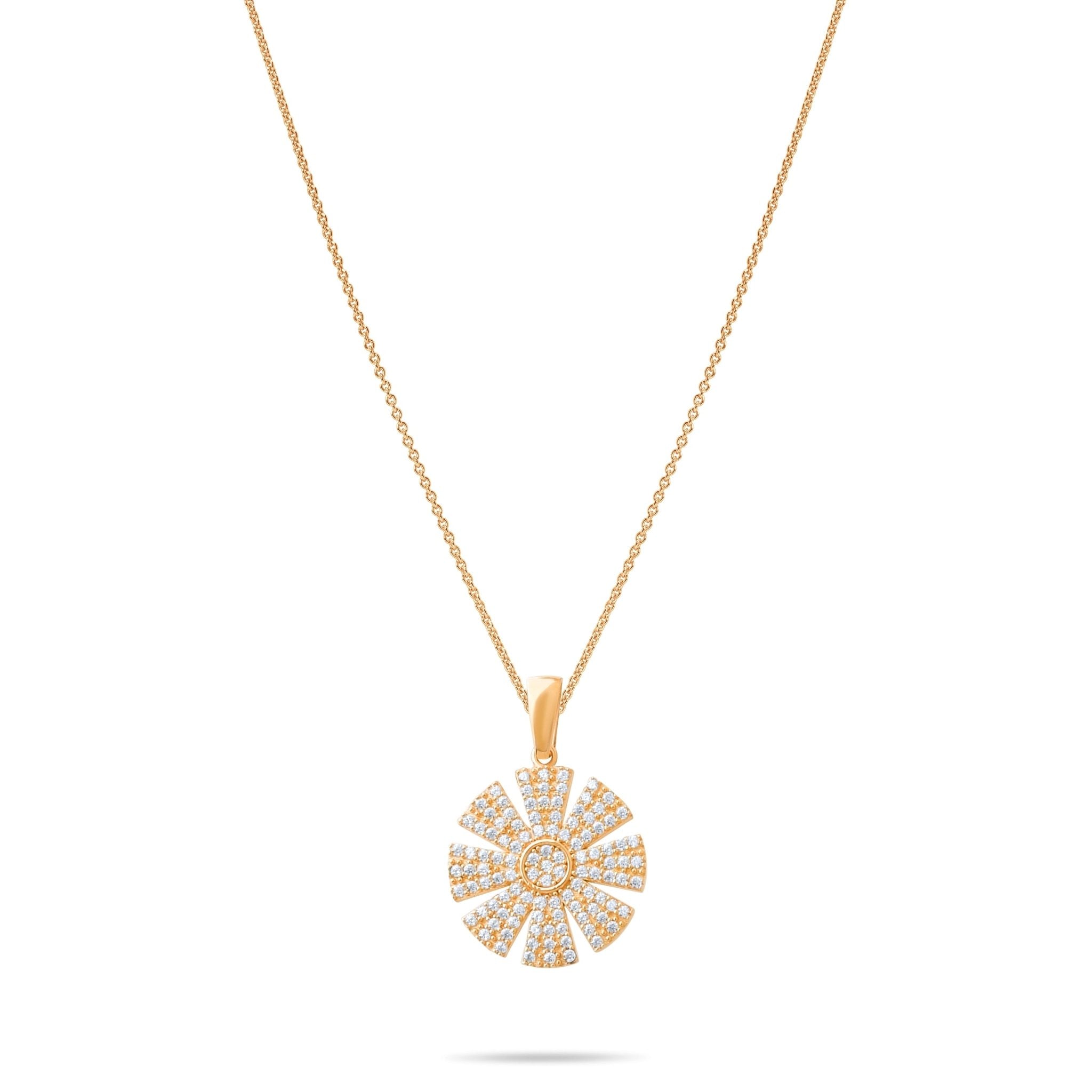 14ct Gold Sunburst Pendant Necklace, Bold Cubic Zirconia Charm, Hallmarked Gold Statement Pendant Only - Kolié