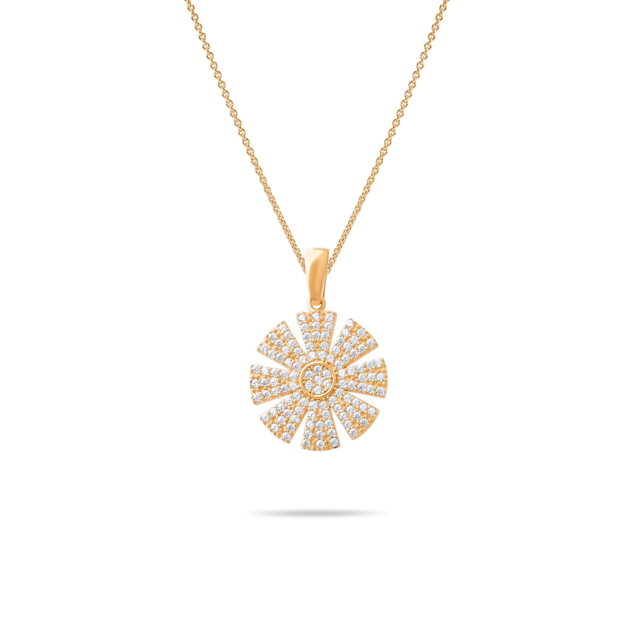 14ct Gold Sunburst Pendant Necklace, Bold Cubic Zirconia Charm, Hallmarked Gold Statement Pendant Only - Kolié