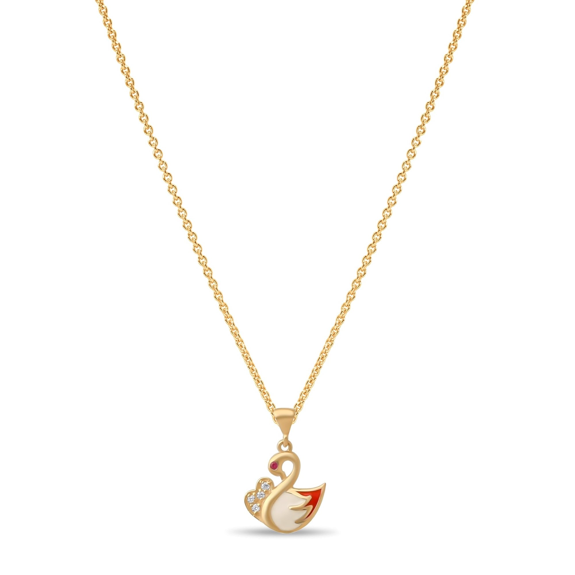 14ct Gold Swan Pendant for Girls | Enamel & Cubic Zirconia | Elegant Jewellery | Pendant Only - Kolié