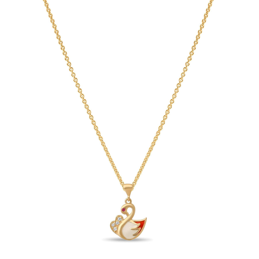 14ct Gold Swan Pendant for Girls | Enamel & Cubic Zirconia | Elegant Jewellery | Pendant Only - Kolié