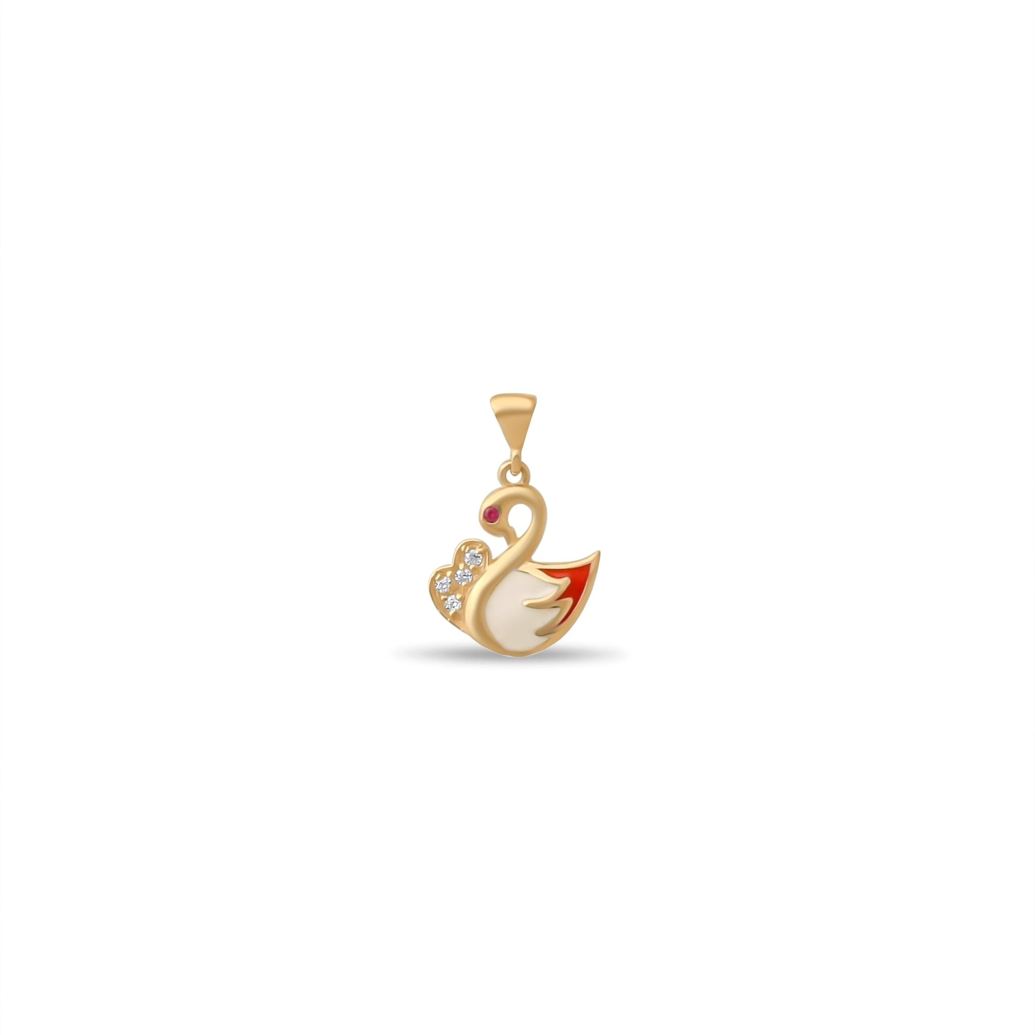 14ct Gold Swan Pendant for Girls | Enamel & Cubic Zirconia | Elegant Jewellery | Pendant Only - Kolié