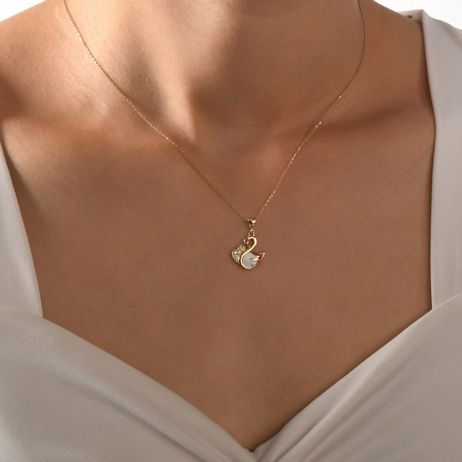 14ct Gold Swan Pendant for Girls | Enamel & Cubic Zirconia | Elegant Jewellery | Pendant Only - Kolié