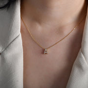 14ct Gold T Initial Necklace, Cubic Zirconia Personalised Pendant, Alphabet Letter Jewellery, Hallmarked - Kolié