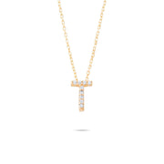 14ct Gold T Initial Necklace, Cubic Zirconia Personalised Pendant, Alphabet Letter Jewellery, Hallmarked - Kolié