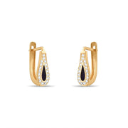 14ct Gold Teardrop Earrings with Cubic Zirconia and Dark Blue Enamel, Elegant Drop Earrings for Women, Gift for Her - Kolié