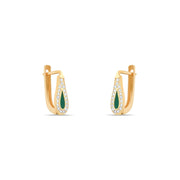 14ct Gold Teardrop Earrings with Cubic Zirconia and Green Enamel, Elegant Dangle Earrings for Women, Gift for Her - Kolié