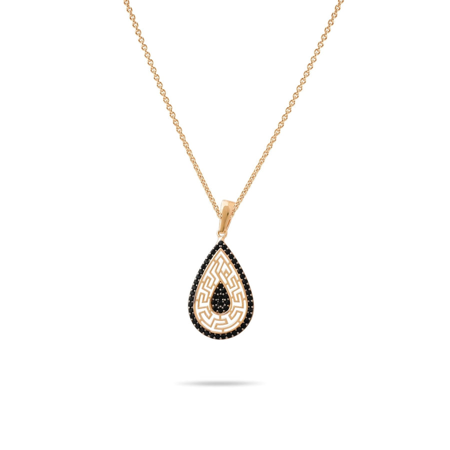 14ct Gold Teardrop Pendant, Black Cubic Zirconia Maze Design, Hallmarked Gold Statement Necklace - Pendant Only - Kolié