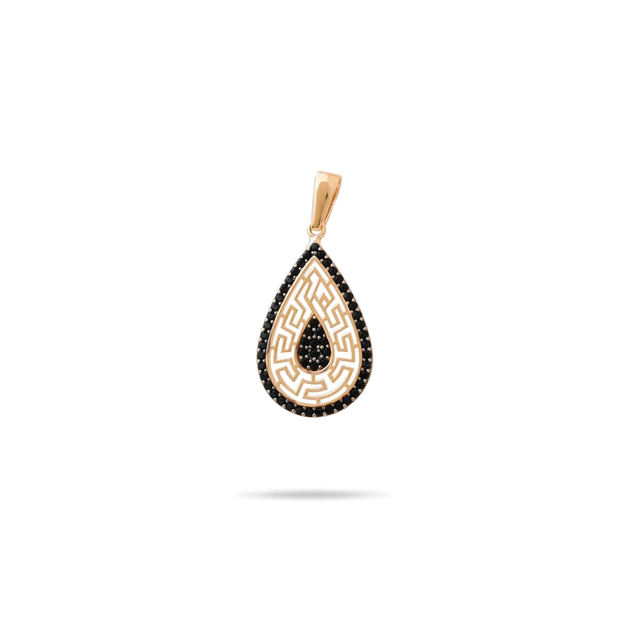 14ct Gold Teardrop Pendant, Black Cubic Zirconia Maze Design, Hallmarked Gold Statement Necklace - Pendant Only - Kolié