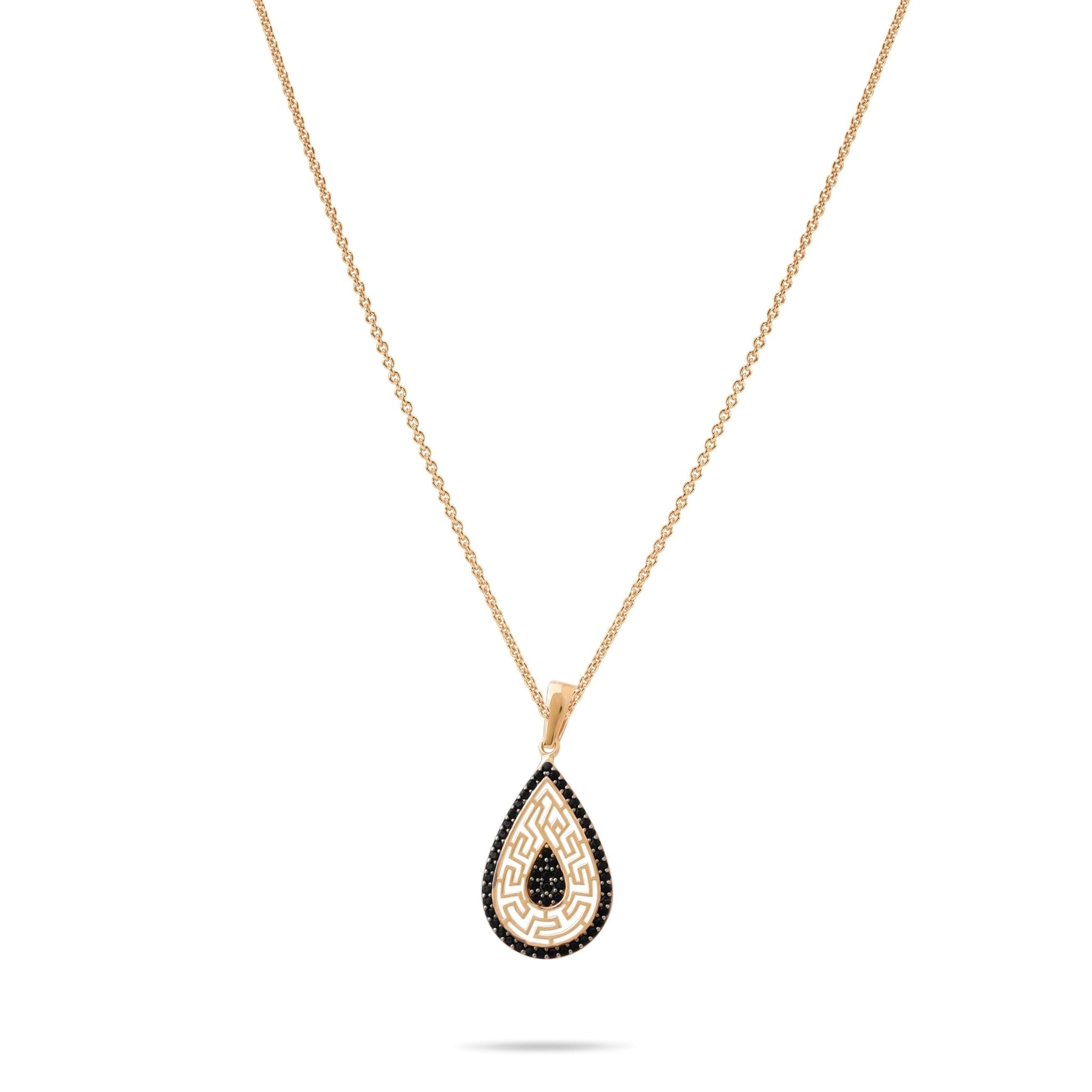 14ct Gold Teardrop Pendant, Black Cubic Zirconia Maze Design, Hallmarked Gold Statement Necklace - Pendant Only - Kolié